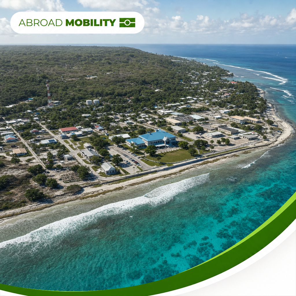 Aerial photo of Nauru island showing government district and coastline