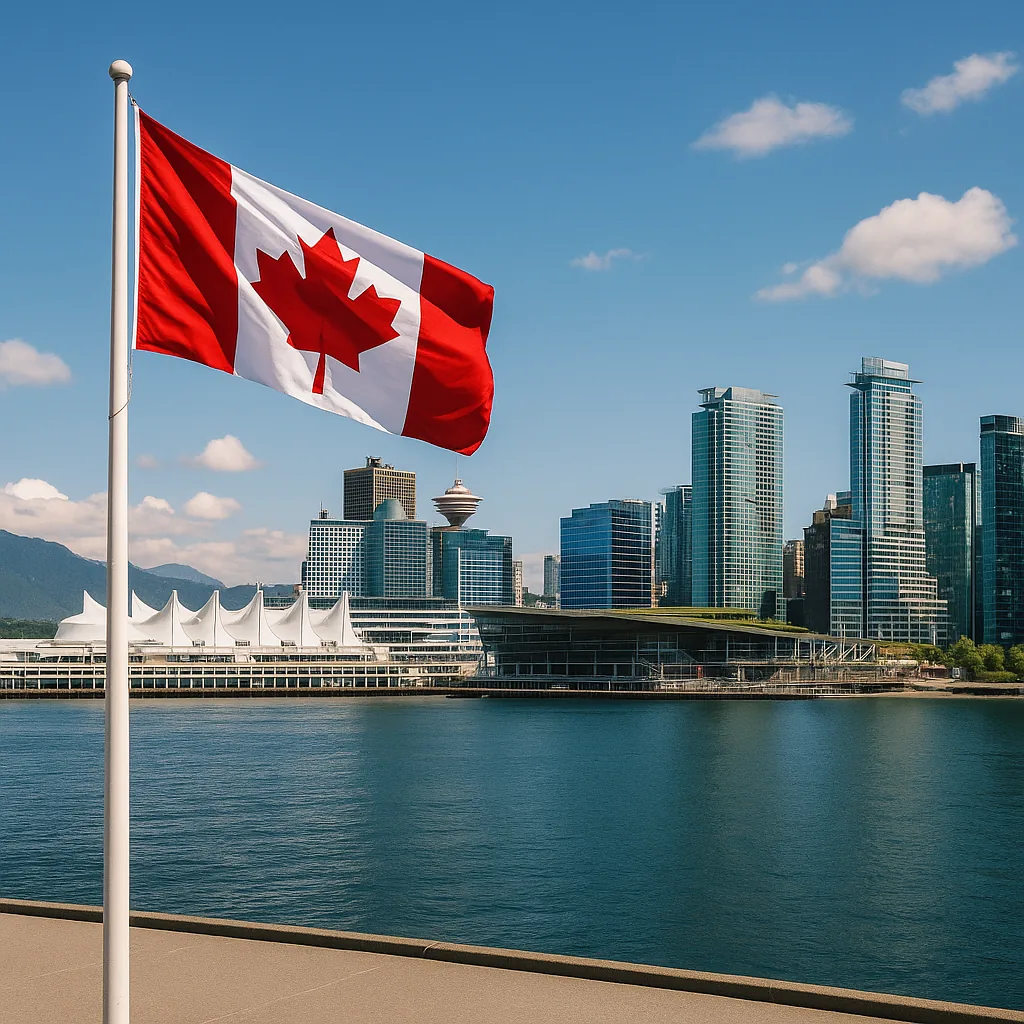 British Columbia — Vancouver skyline, Canadian flag