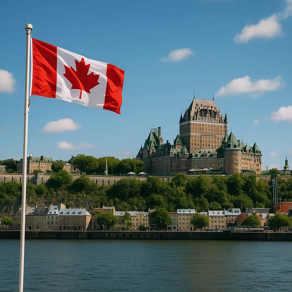 Quebec — Quebec City, Château Frontenac, Canadian flag