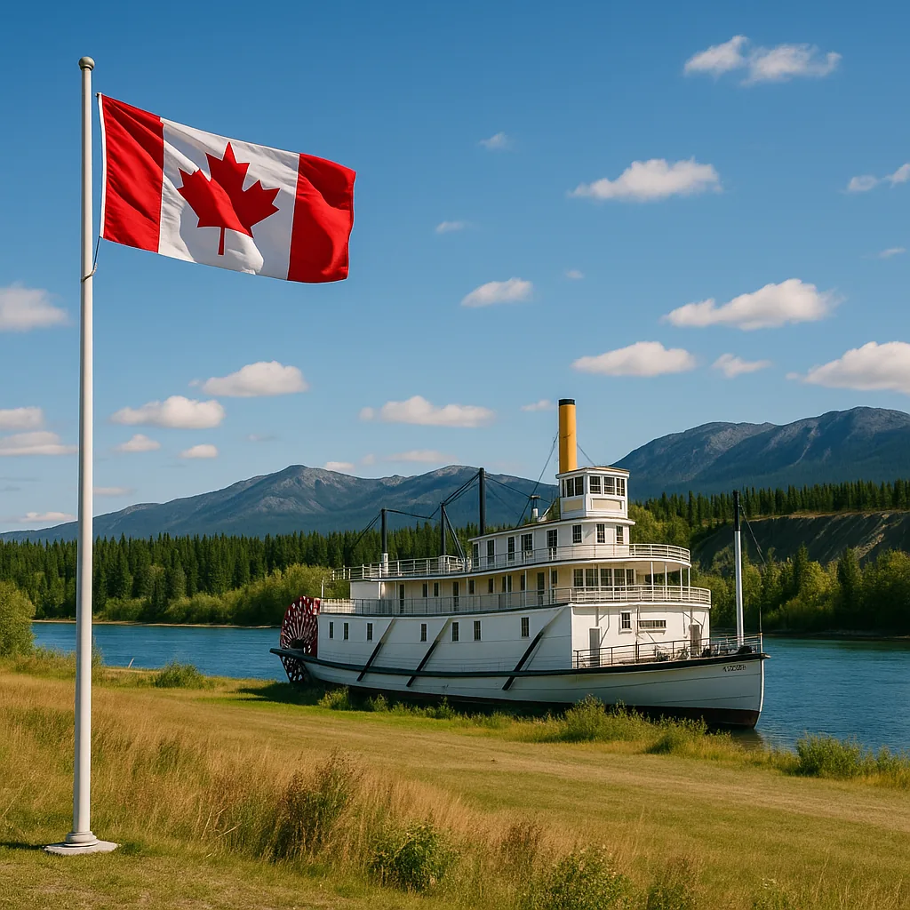 Yukon — Whitehorse riverfront, Canadian flag